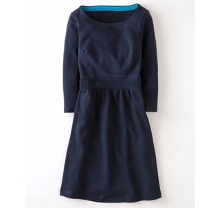 Boden Leila Textured Ponte Dress Dark Navy 3/4 Sleeve Size 12
